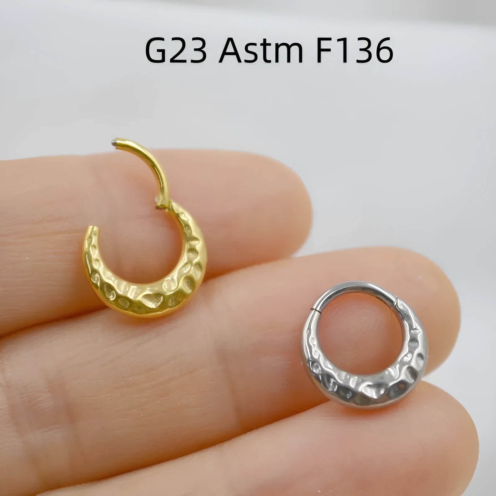 Titanium alloy ASTM F136 nose ring with concave-convex carving in gold or silver finish