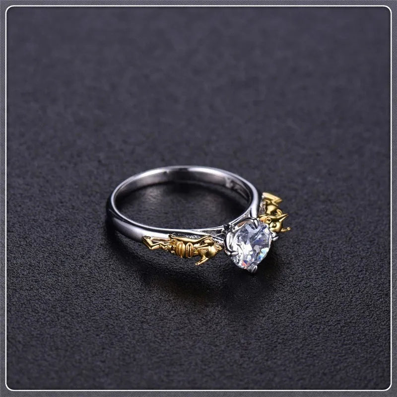Copper crown ring with crystal elements in black gold finish