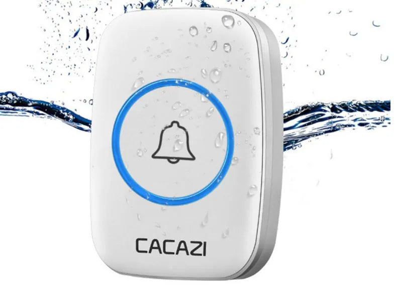 Wireless doorbell system with plug-in receiver and battery transmitter showing black, white, gold, and silver colour options