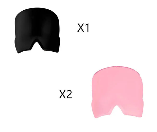 Black reusable gel ice mask for eyes and forehead on a white background