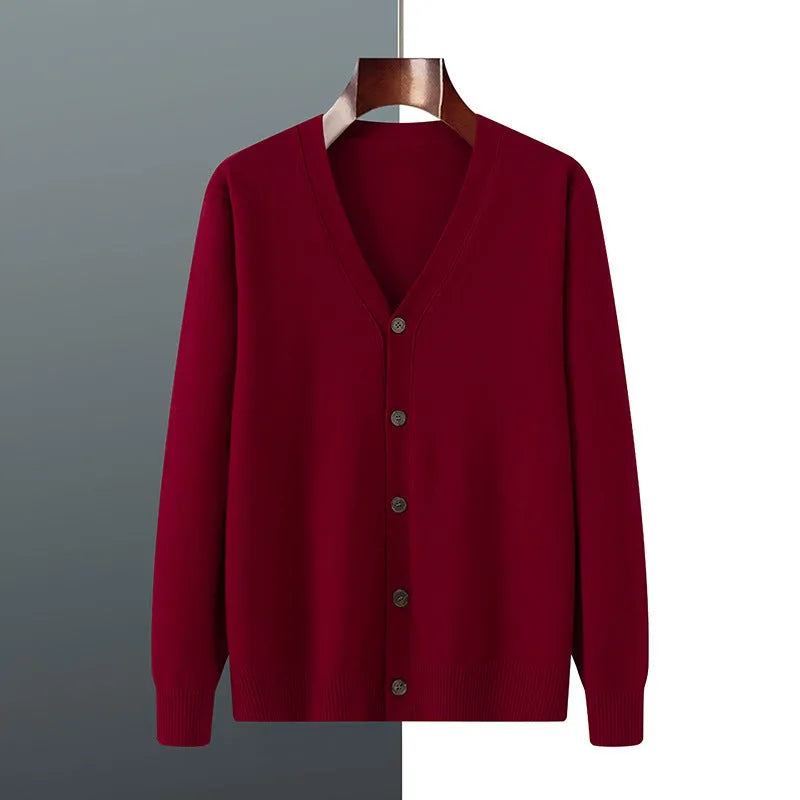 Men's V-neck Andy velvet knitted cardigan coat in loose fitting style