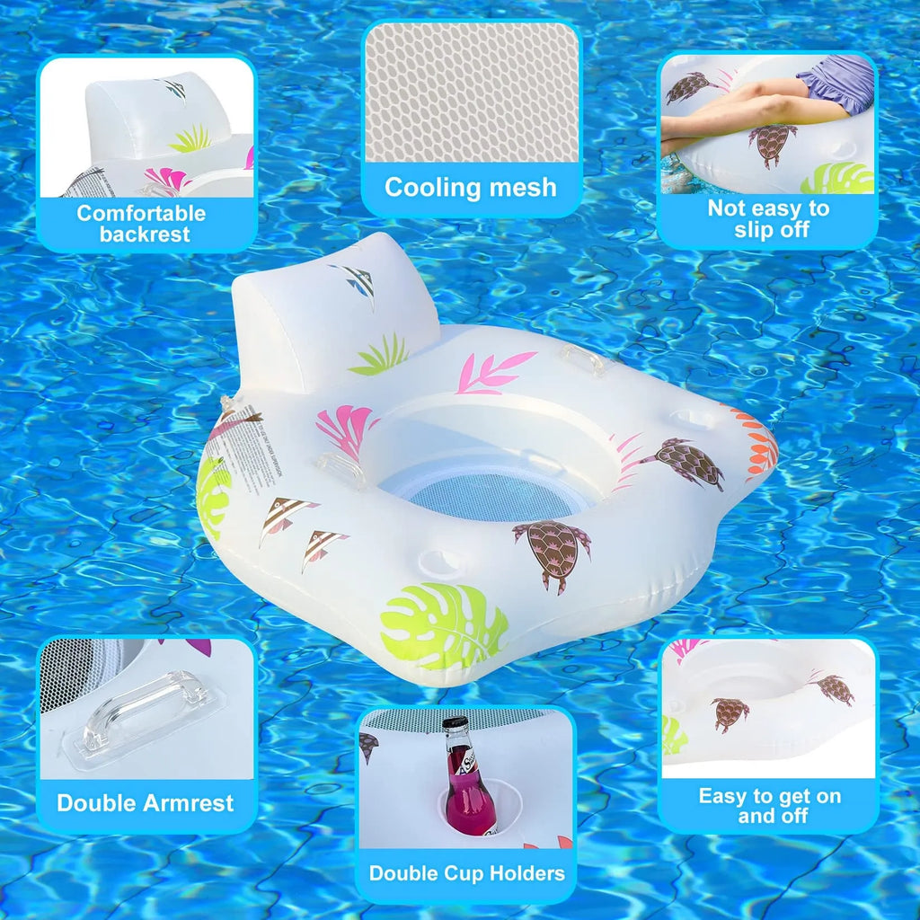 White luminous U-shaped inflatable float lounger on water, measuring 120cm by 120cm.
