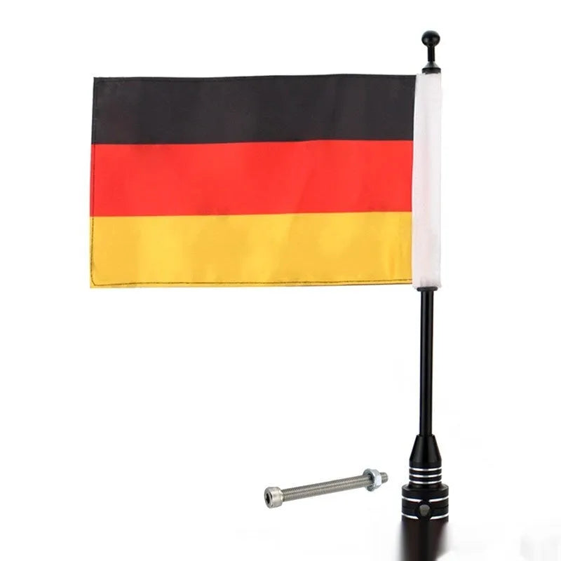 Motorcycle side box bumper parcel rack with adjustable aluminium flagpole mounting system