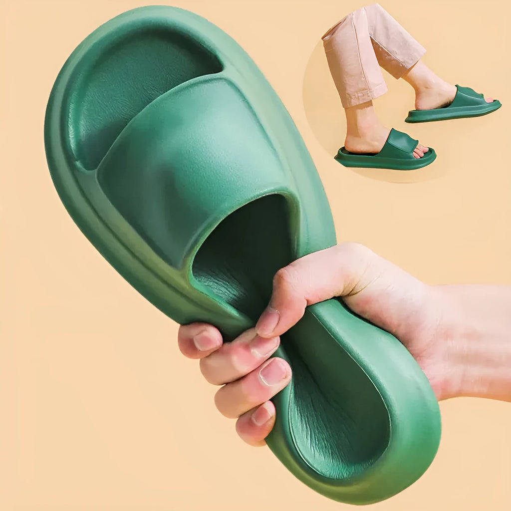 Soft EVA flip-flop slippers with a thick sole, shown in multiple colour options.