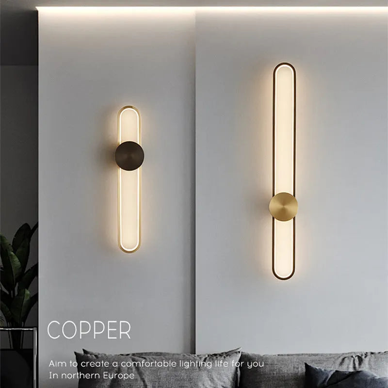 Modern minimalist round black iron wall lamp with 60cm diameter and warm LED light for living room