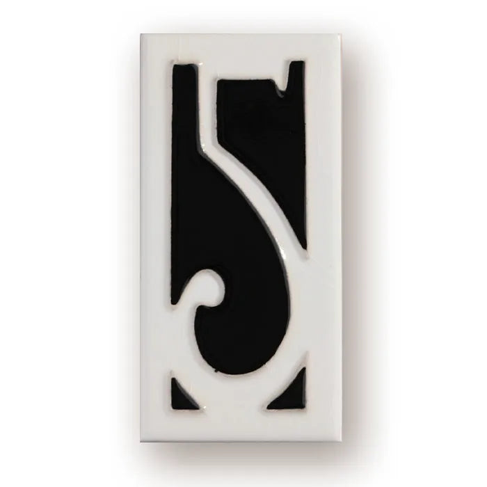 Handmade retro-style ceramic door number plaque with enamel finish, shown with the number 5.