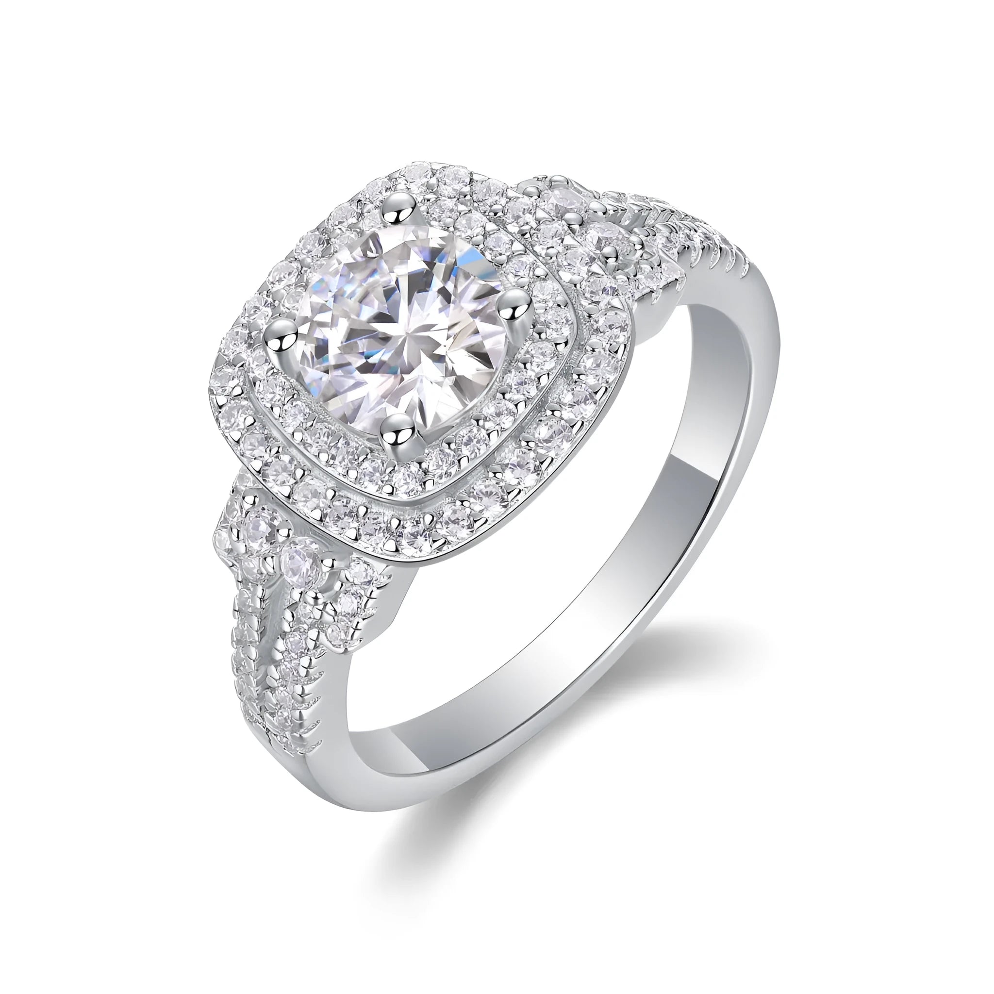 1-carat moissanite wedding ring set on platinum-plated S925 silver band in gift box