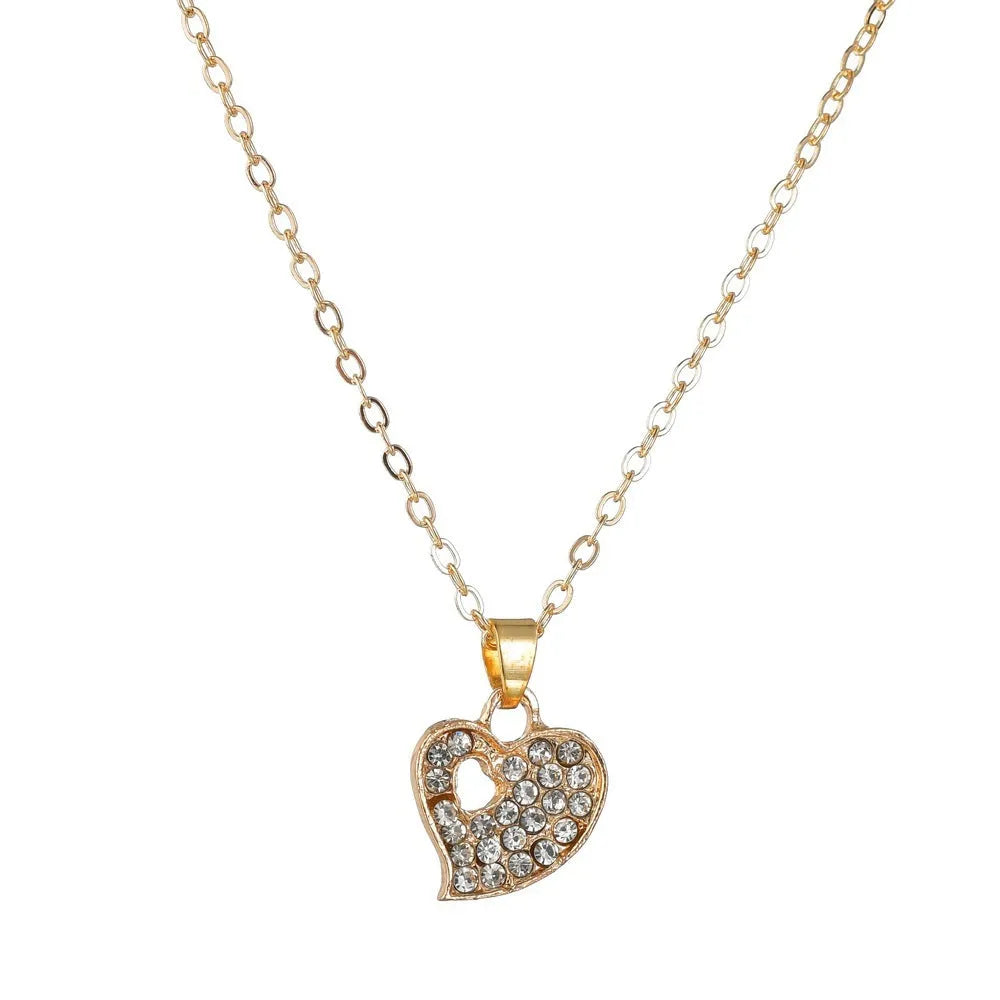 Gold tone alloy love heart necklace and earrings set with adjustable 21-50cm chain