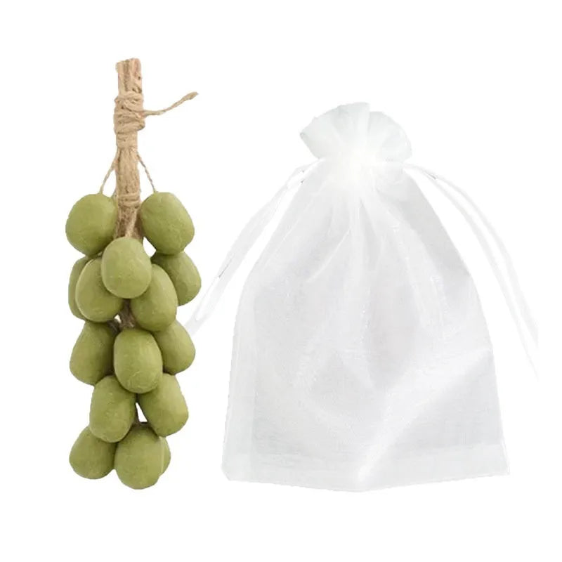 Handmade grape and litchi cleansing soap bars, 120g each, in gift box and mesh bag bulk packaging.