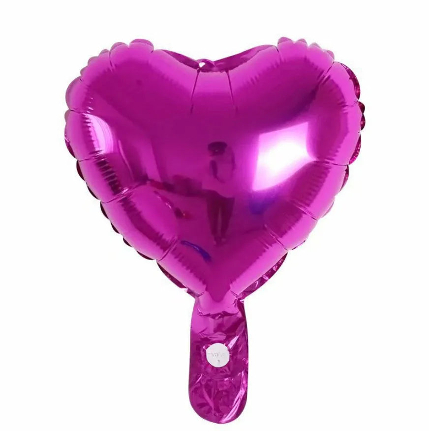 Five peach heart shaped aluminium foil balloons in metallic colours for party decorations