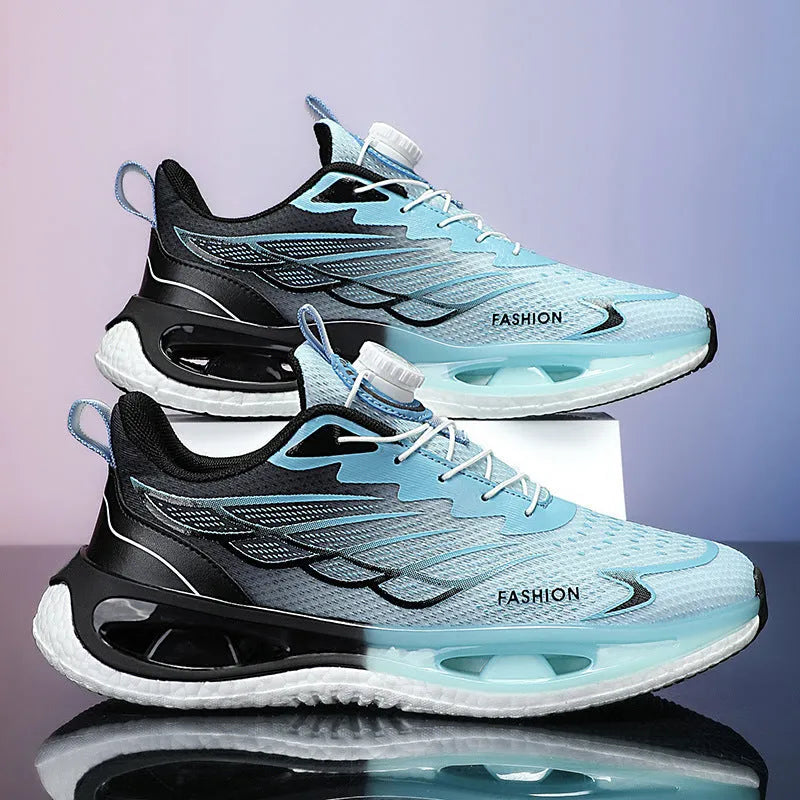 Men's low-top rotating button sneakers with shock absorption in mesh or leather options