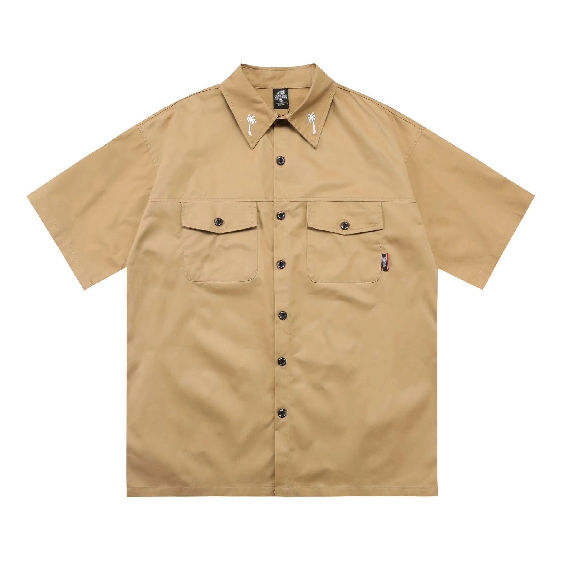 Men's black cotton blend half-sleeve loose fit shirt with embroidery