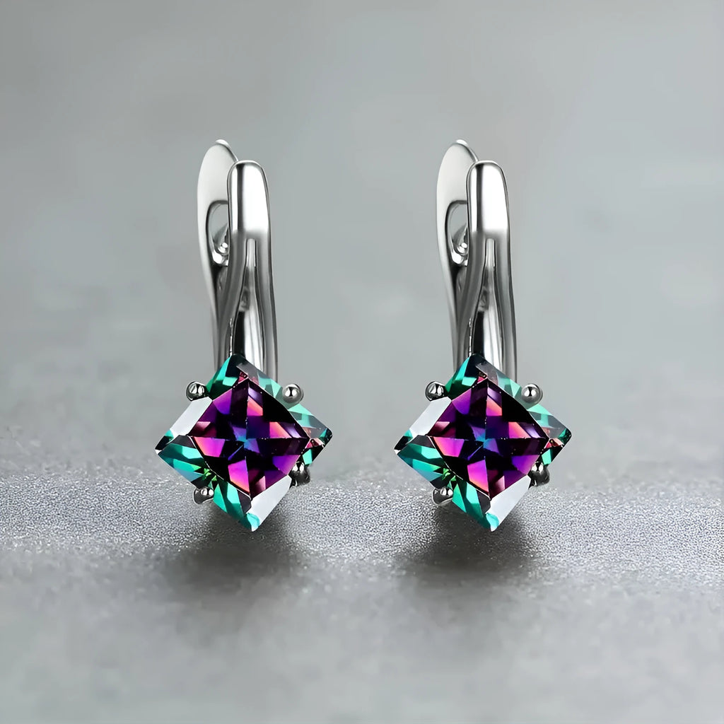 Women's copper diamond design earrings with inlaid zircon in blue, green and colour tone options