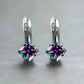 Women's copper diamond design earrings with inlaid zircon in blue, green and colour tone options