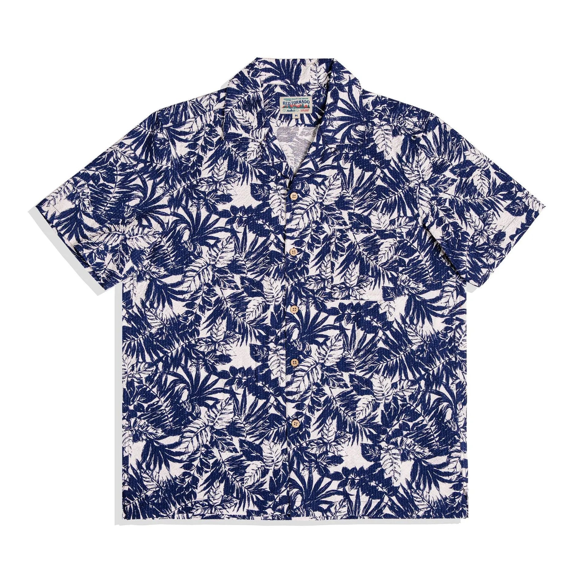 Men's vintage floral printed seersucker Cuban collar shirt in loose fit casual style