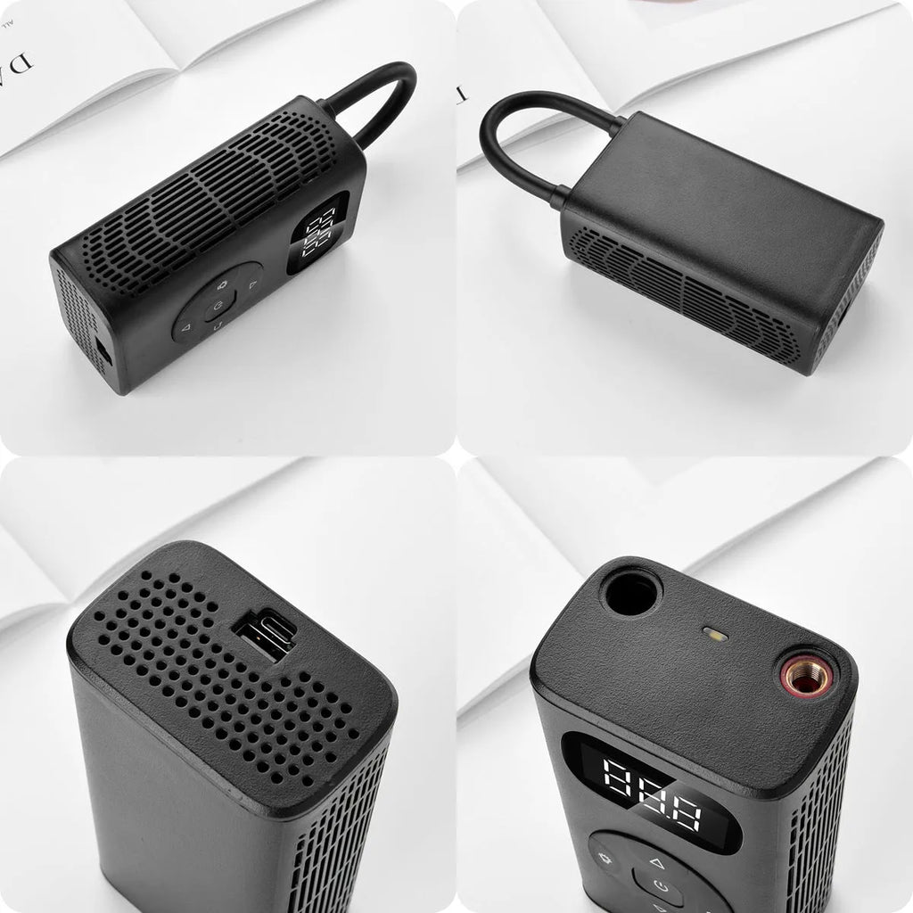 Black aviation aluminium portable tyre inflator pump with digital display and 16 cm tube
