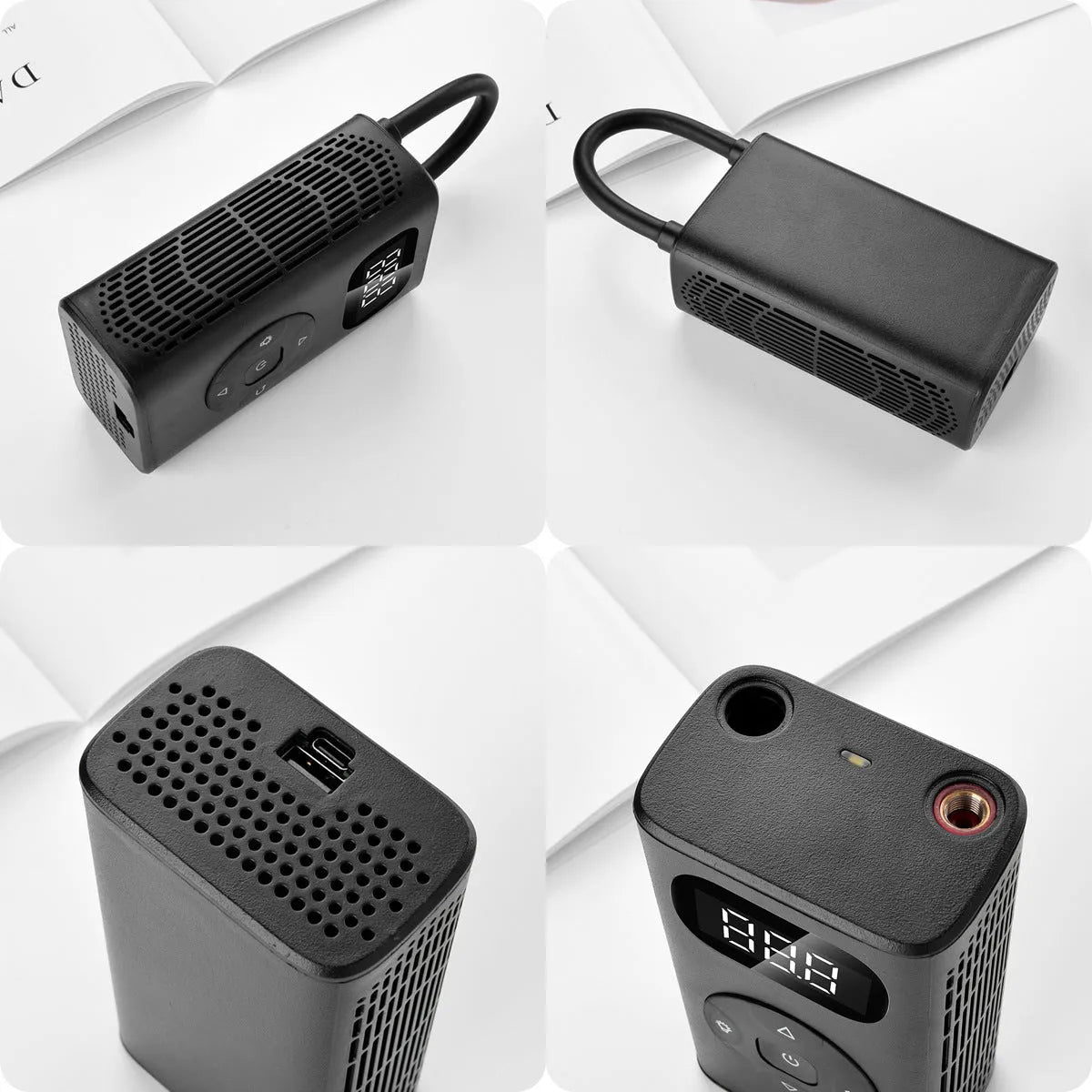 Black aviation aluminium portable tyre inflator pump with digital display and 16 cm tube