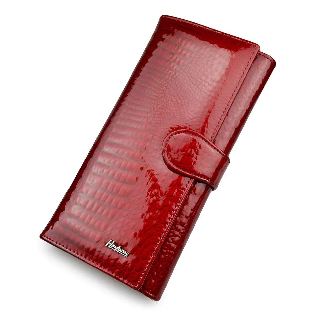 Women's patent leather crocodile pattern coin purse in red, black, or wine red colours