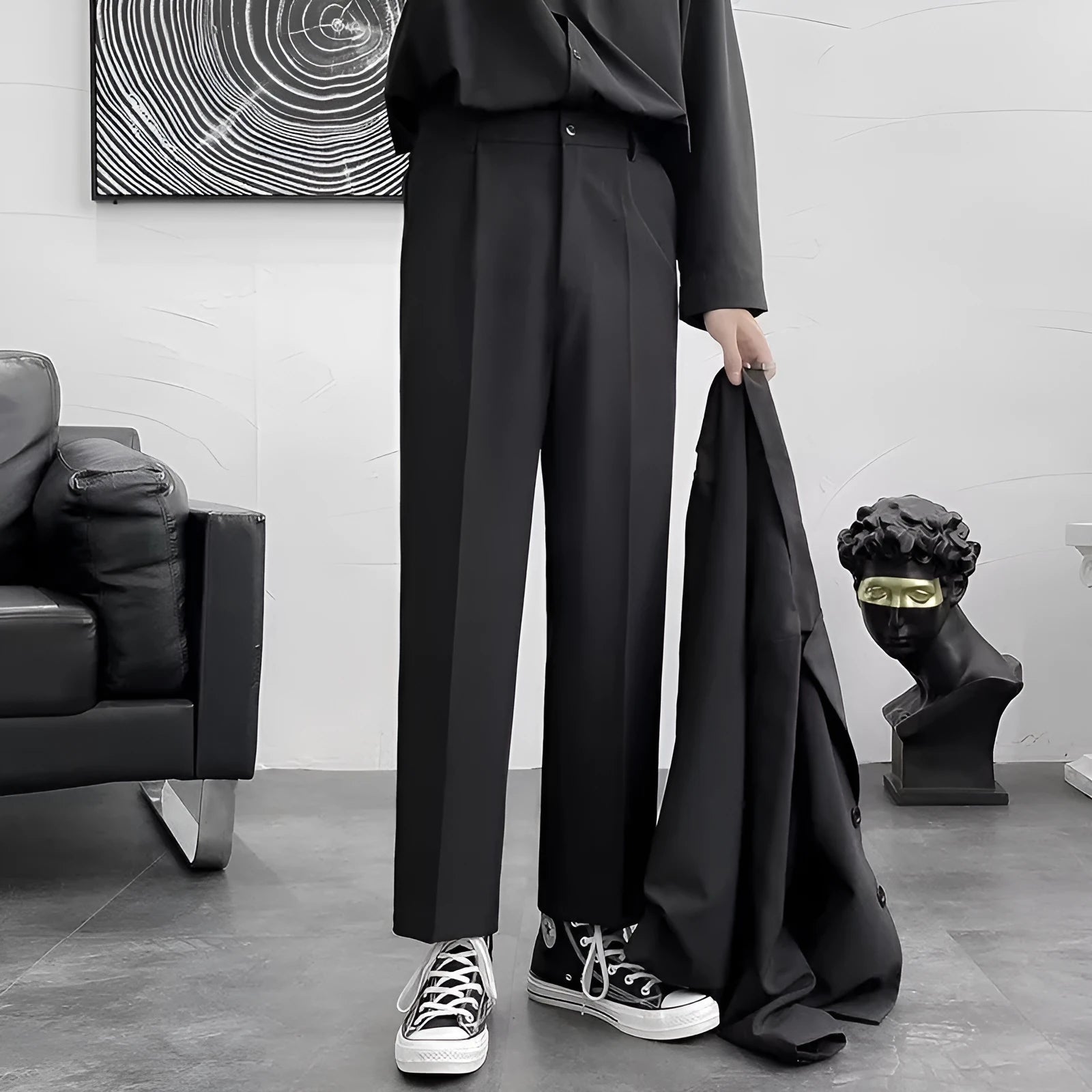 Loose Korean style white wide leg trousers in polyester fibre for teenagers casual wear