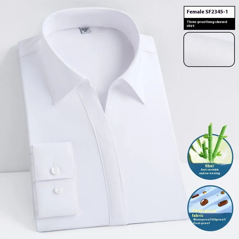 Men's slim fit bamboo fibre business shirt with square collar in a solid colour, shown in short sleeve style.