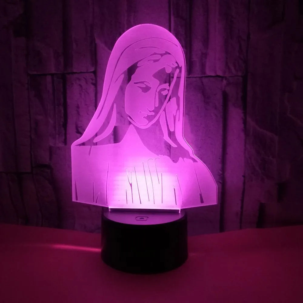 3D LED night light with colourful dual ring pattern on acrylic panel and ABS base.