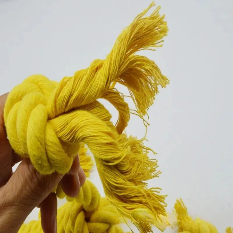 Cotton rope dog chew toy with 14cm ring diameter and 50cm length in blue
