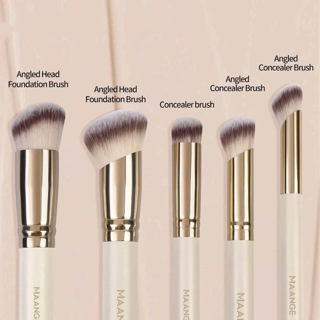 MAANGE 5-piece angled makeup brush set with apricot handles and synthetic bristles