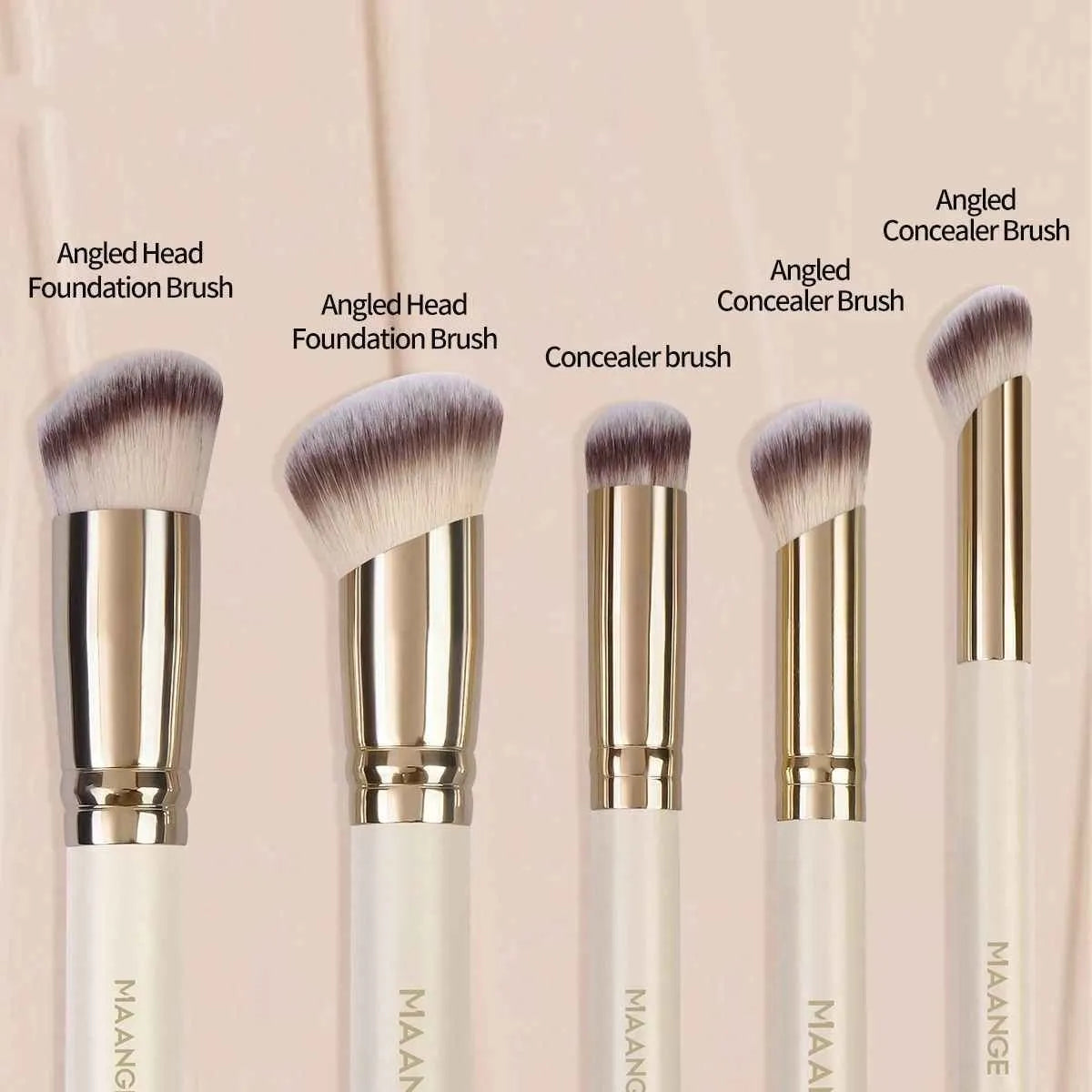 MAANGE 5-piece angled makeup brush set with apricot handles and synthetic bristles