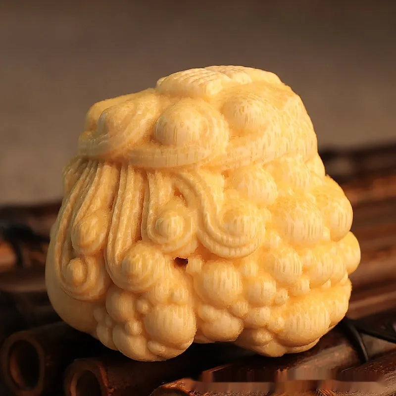 Solid bamboo golden toad princess ornament with detailed carving in cute style