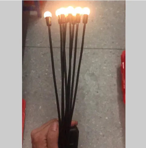 Solar-powered LED ground spike garden light with multiple heads and stainless steel soil plug.