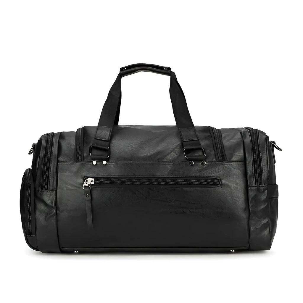 Large black travel shoe bag for organising footwear, measuring 52cm by 19cm by 27cm