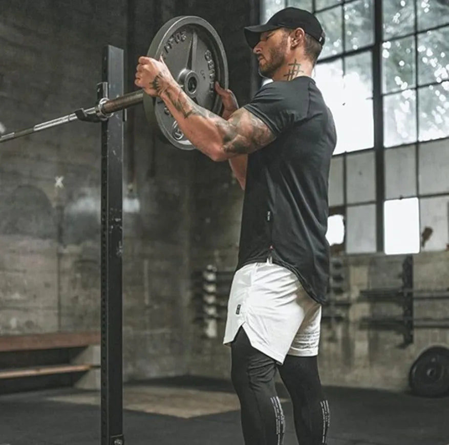Mens plain gym shirt in army green with cotton-spandex fabric for workouts