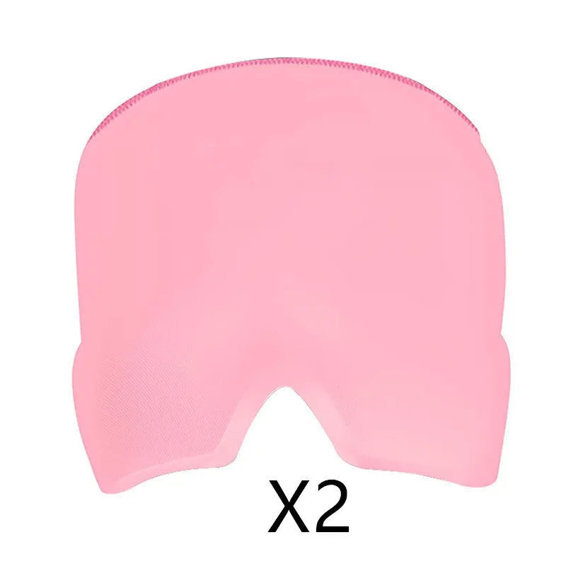 Black reusable gel ice mask for eyes and forehead on a white background