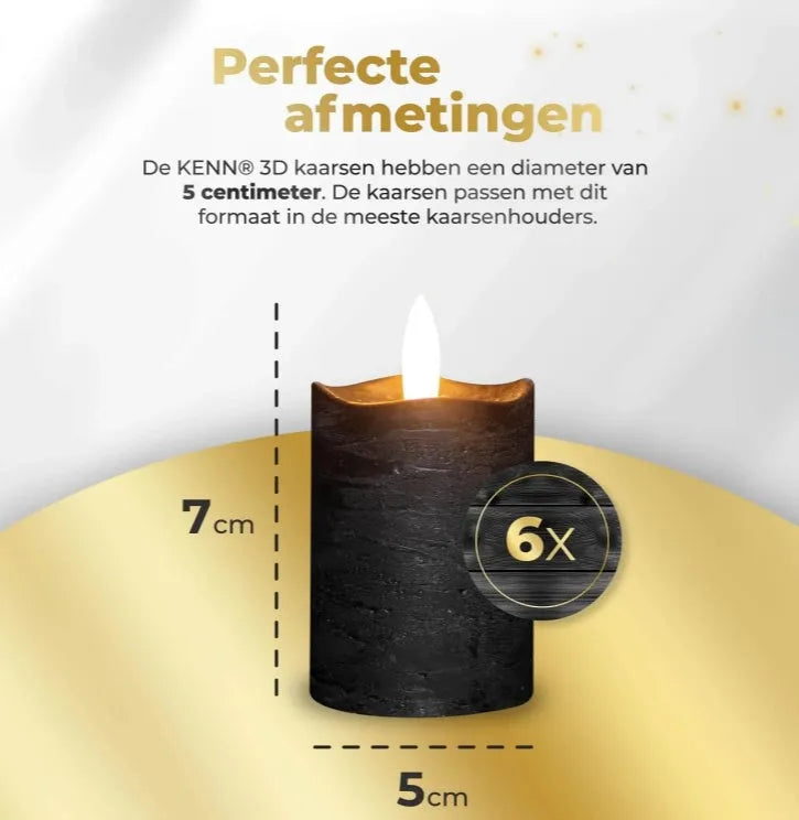 Black S6 LED flameless pillar candle measuring 5cm wide by 7cm tall