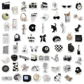 Set of 61 black and white simple style PVC waterproof vinyl stickers for laptops, cups, phones and guitars.