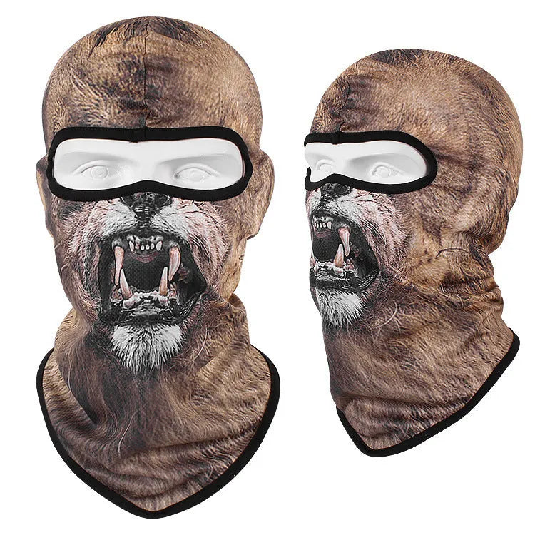 Breathable Bakool silk motorcycle skull mask in a graphic design, laid flat showing its 36cm by 29cm size.