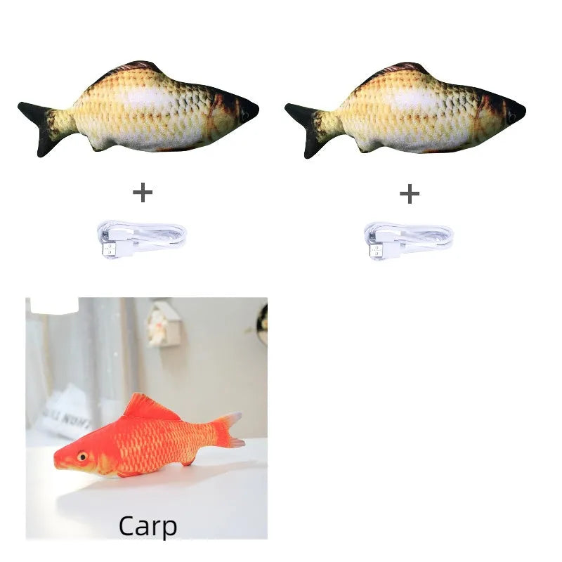 Electronic jumping fish cat toy with USB charging cable, 30cm multicolour fish design