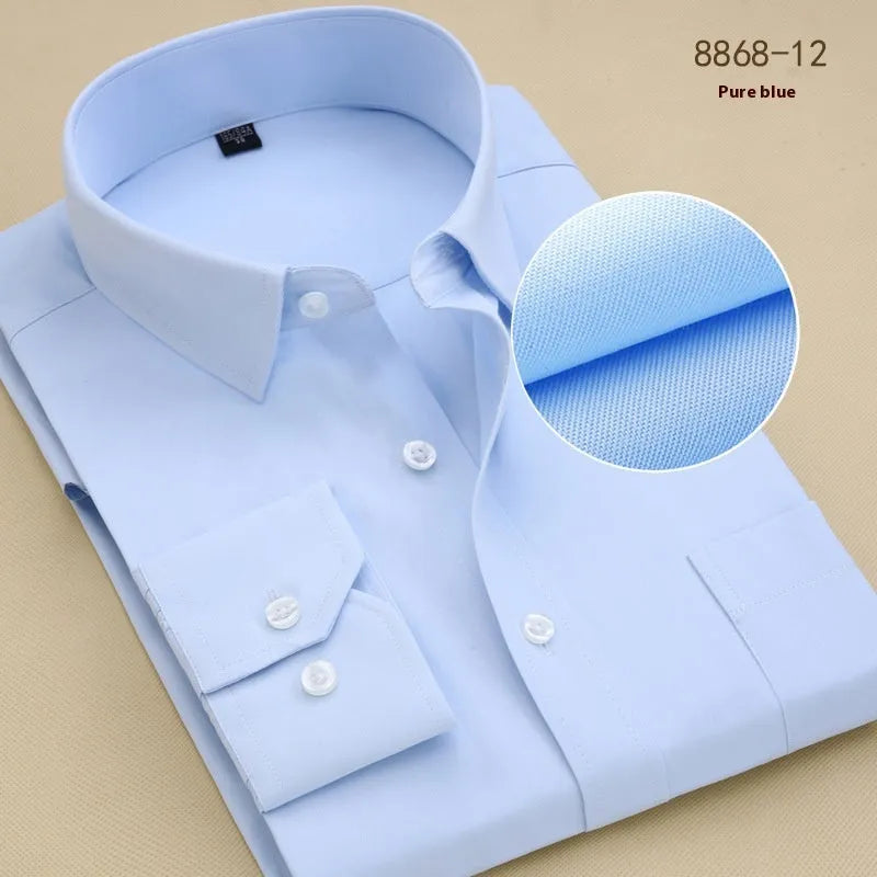 Men's black slim fit business shirt with long sleeves and cotton fabric