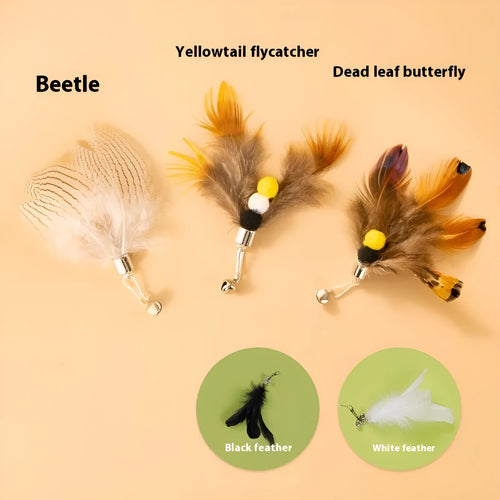 Three steel wire cat toy replacement heads with small flying insect designs in assorted colours