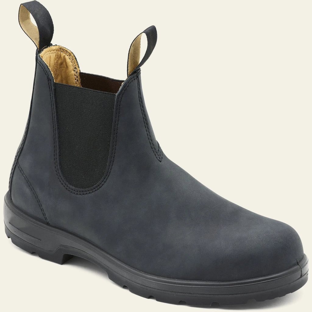 Vintage brown Chelsea boots with frosted PU upper and car suture detailing on a beef tendon sole