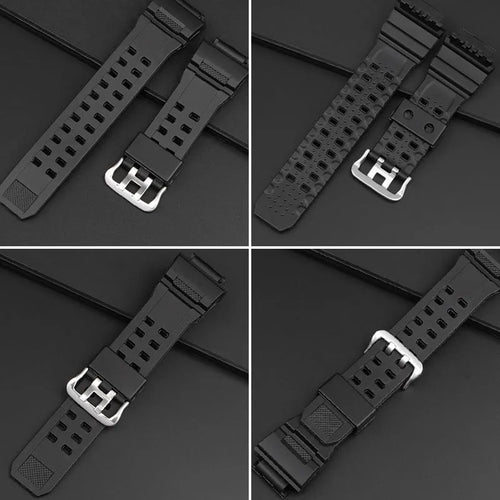 Camouflage pattern TPU watch strap with silver buckle showing 19cm length