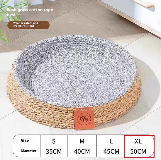 Natural rattan woven cat bed in nest design available in four different sizes