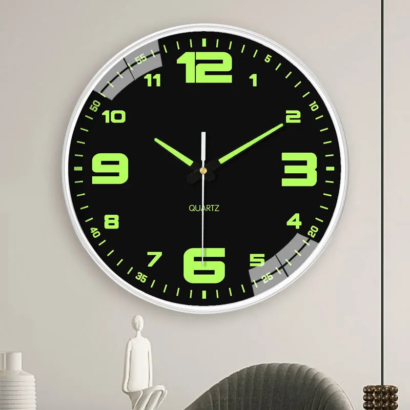 8 inch modern wall clock with luminous numbers on white background