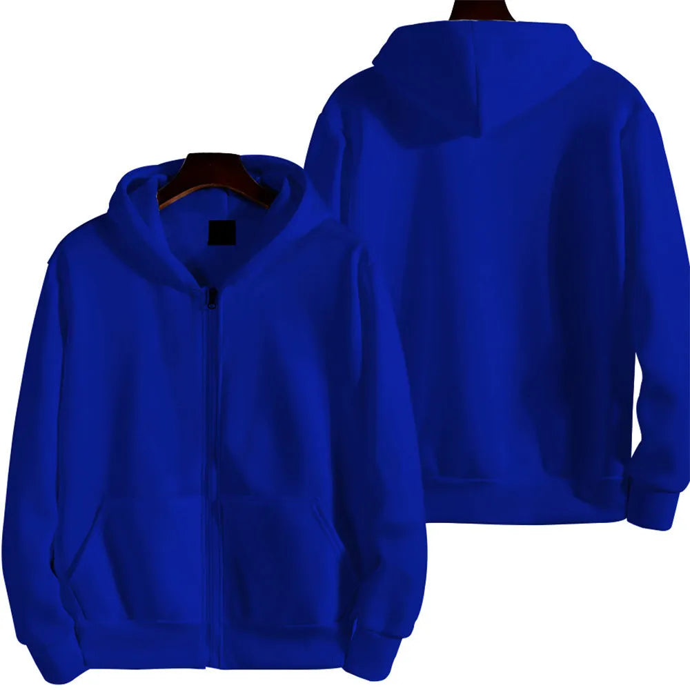 Man wearing a solid colour loose fit full-zip sports jacket.