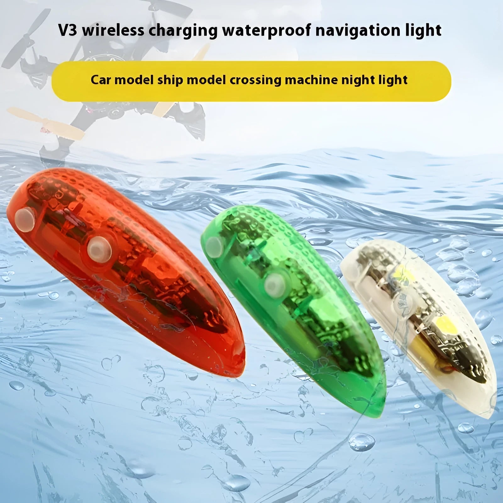 V3 wireless charging navigation lights for model cars and ships in red, green, and white colours