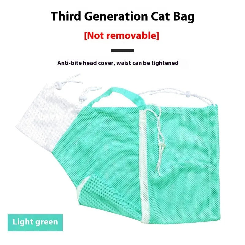 Upgraded fifth-generation cat grooming restraint bag in pink, green or grey with white detachable design