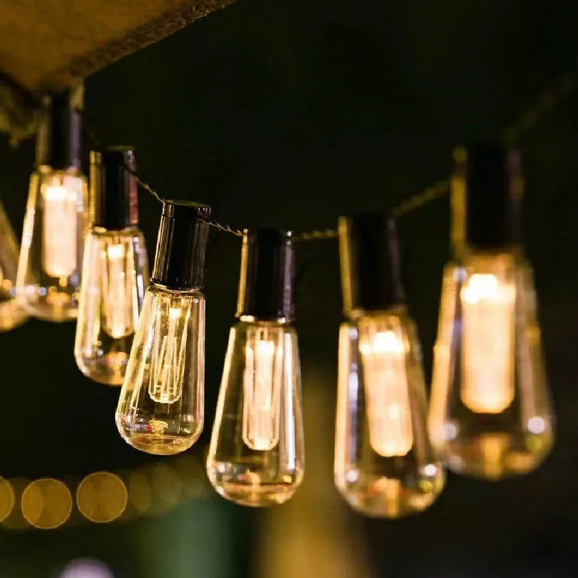Retro infusion bottle shaped outdoor string lights in multiple lengths with waterproof design