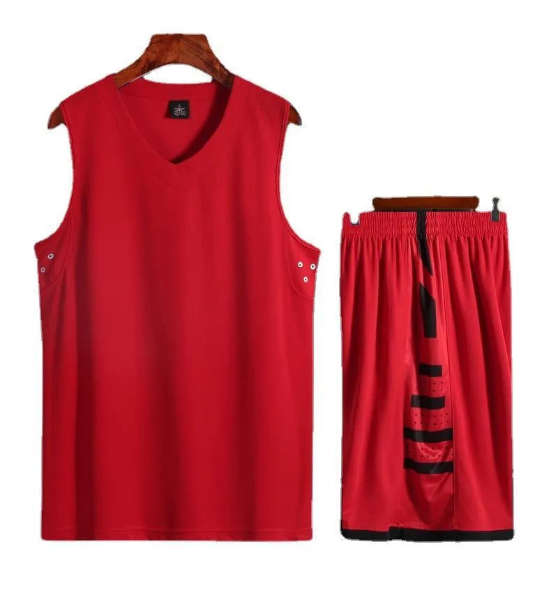 Breathable black and white sports vest and pants set for basketball training and fitness.