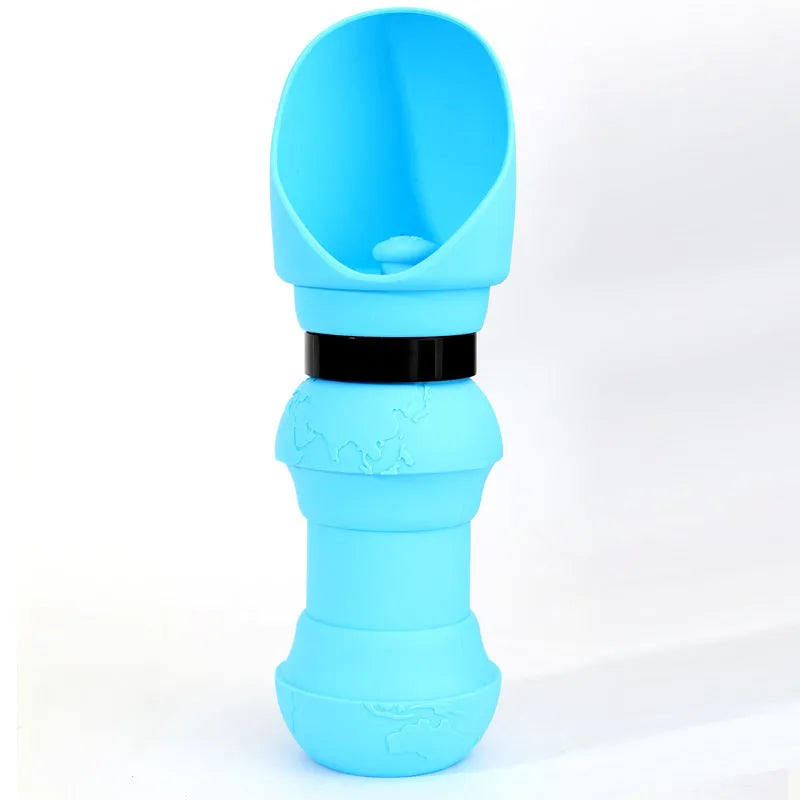 Folded and unfolded silicone pet cup in a choice of colours, showing its portable design.