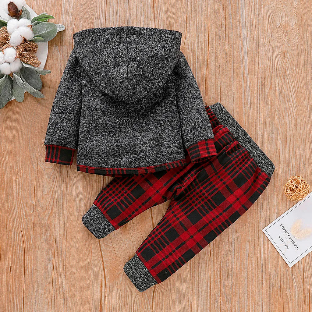 Baby long sleeve plaid sweater set in soft cotton blend, Grey option, sizes 70-110cm